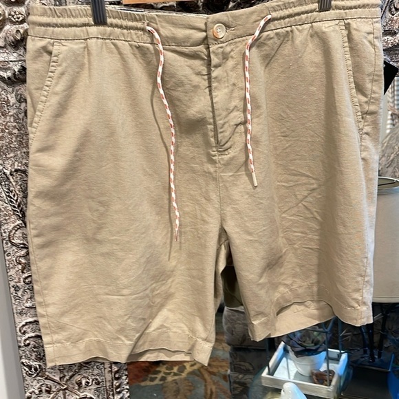 Lucky Brand XXL tan linen elastic tie waist pocketed zip/button shorts - Picture 2 of 10